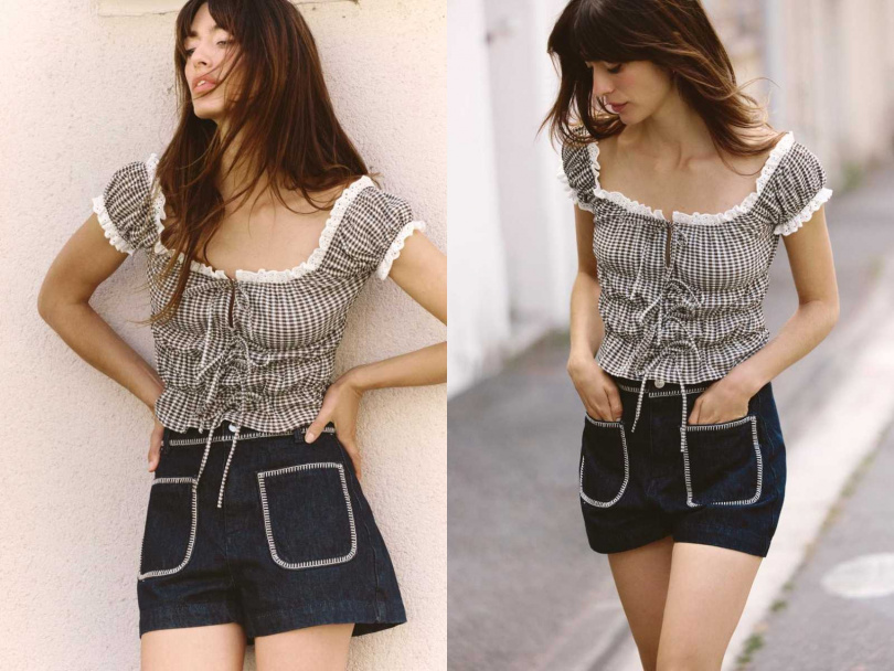 ZARA GINGHAM格紋蕾絲上衣/990元(圖/品牌提供)