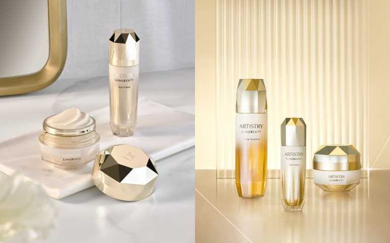 ARTISTRY 雅芝 時光金耀系列包括：精華凝露 125ml / 3,950元、（中）緊緻眼霜 15g / 4,100元、（右）豐潤乳霜 50g / 9,800元。（圖／品牌提供）