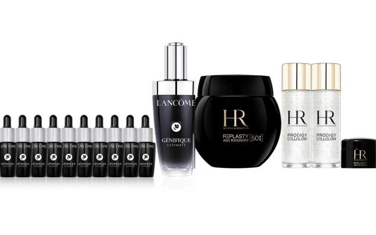 LANCOME小黑瓶發燒組 50ml＋7mlx10／4,185元、【信義獨家】HR PX50黑繃水光電波組 PX50極塑黑繃帶修護乳霜50ml+黑繃帶修護乳霜 5ml+白繃帶修護乳霜 5ml+極致高光全能水凝露 30mlx2特價 15,750 價值23,020。 （skm pay加贈 黑繃帶修護乳霜5ml 限量30組）（圖／品牌提供）