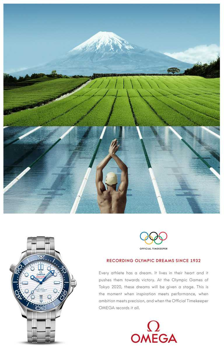 OMEGA東京2020年奧運會全球宣傳廣告，將腕錶元素與日本文化完美結合。（圖╱OMEGA提供）
