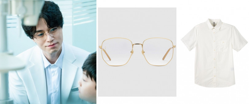 GUCCI Rectangular-frame metal glasses／$435、AIGLE白色棉質短袖襯衫／2,800元。（圖／翻攝自網路、品牌提供）