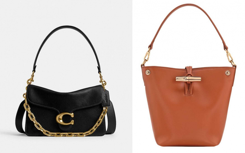COACH CHAIN TABBY鏈條單肩手袋/推薦價21,800元、LONGCHAMP Le Roseau水桶包/推薦價26,900元(圖/業者提供)