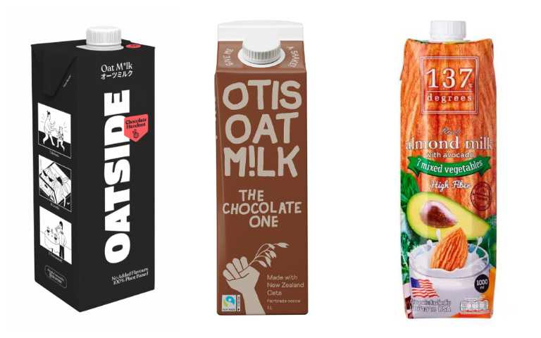 【OATSIDE】巧克力榛果燕麥植物奶／【OTIS】巧克力燕麥奶／【137degrees】植物奶（圖／momo購物網提供）
