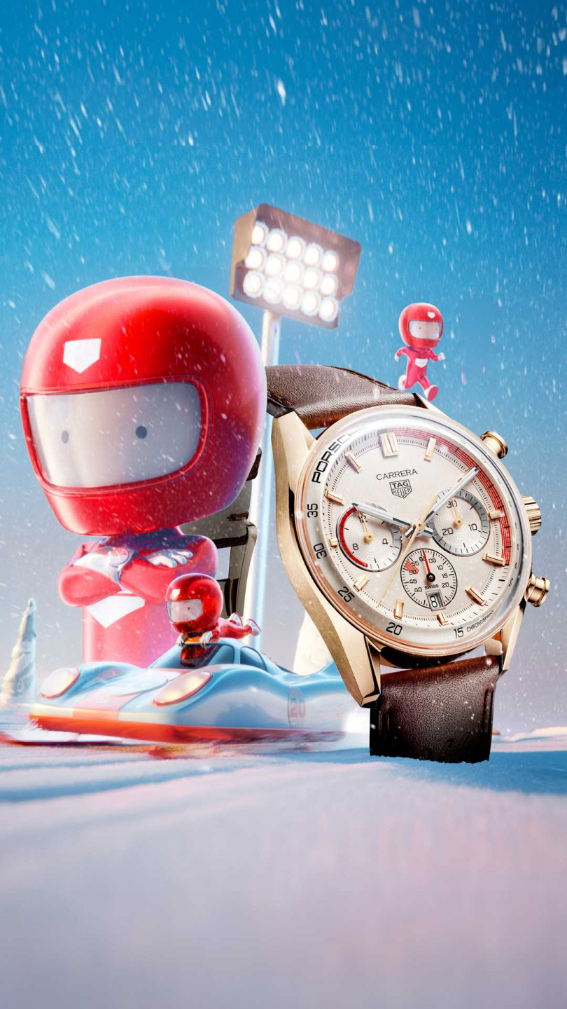 TAG Heuer Carrera Chronosprint x Porsche 計時腕錶玫瑰金款／建議售價774,000元（圖／品牌提供）