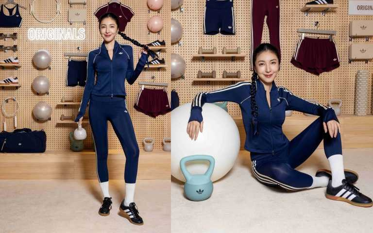 楊謹華穿上adidas Originals ORIGINALS SPORT長袖外套2,890元、TRAINING SPEZIAL鞋款3,890元。（圖／品牌提供）