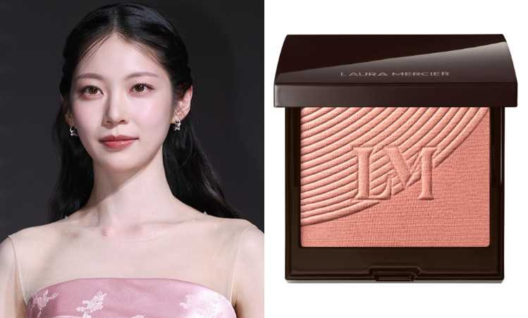 LAURA MERCIER 輕肌漂染頰彩裸光雙效盤 #MIMOSA 5g/1,550元(圖/取自yyunyeong_ IG、品牌提供)