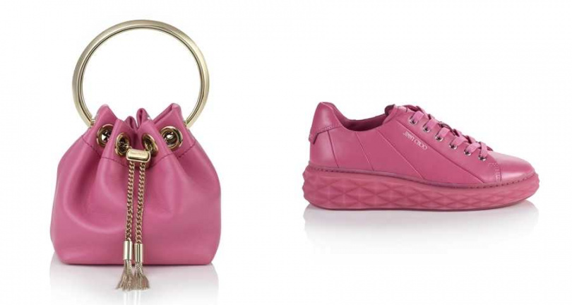 糖粉色迷你BON BON包／30,800元、糖粉色DIAMOND LIGHT MAXI休閒鞋／22,800元（圖／品牌提供）