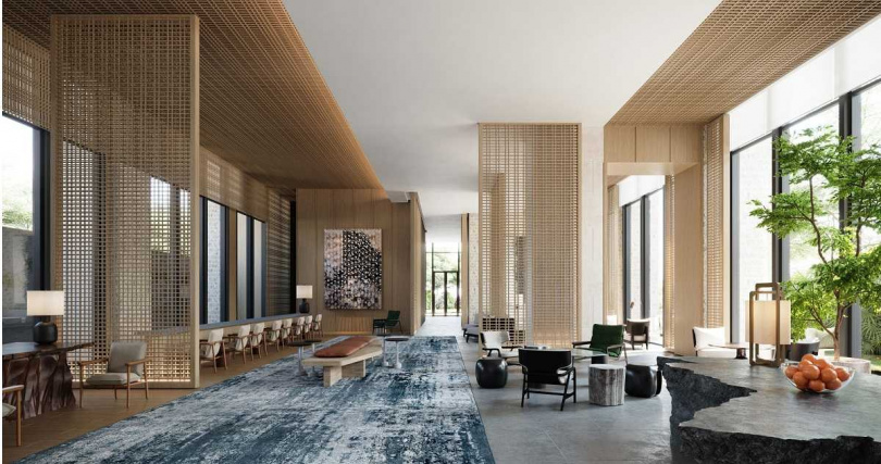 大廳設計採木質調色系，並以大片落地採光讓旅客一踏進酒店就能放鬆。