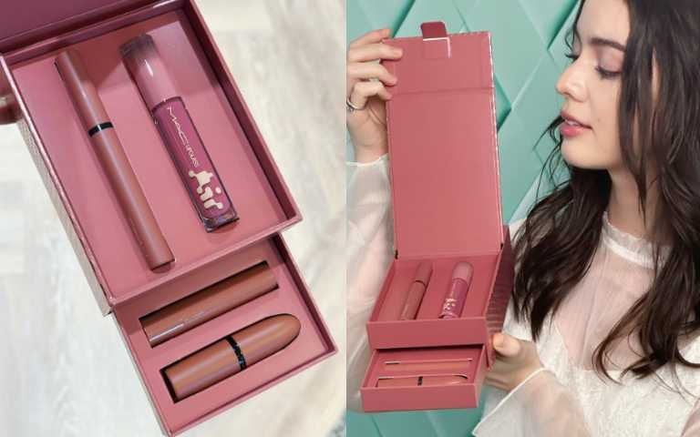 泰迪唇彩組內容物:MACximal極自我緞光唇膏-Satin Teddy / 4D嘟嘟翹唇膏-Naughty Teddy/冰晶潤唇露-Shiny Teddy / 絲柔粉霧奢緞唇膏-Edgy Teddy(圖/廖怡婷 攝)