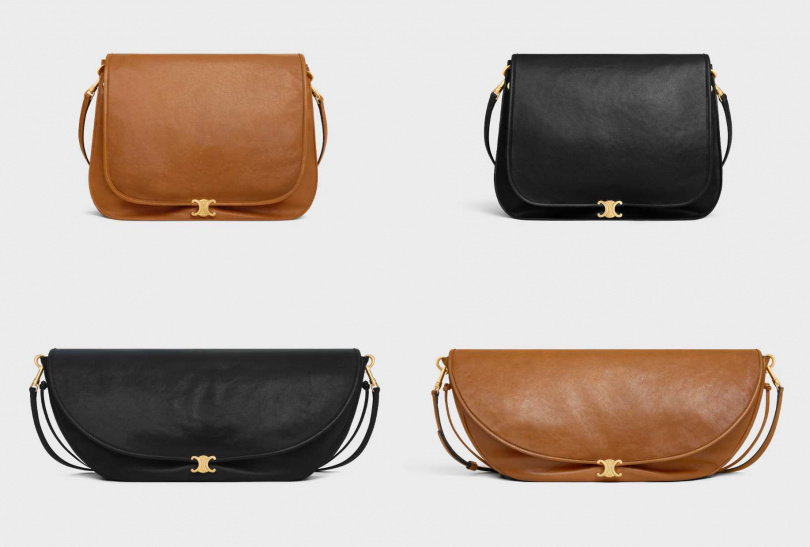 CELINE SOFT TRIOMPHE BESACE亮澤羊皮革手袋、SOFT TRIOMPHE HALFMOON亮澤羊皮革手袋（圖／品牌提供）