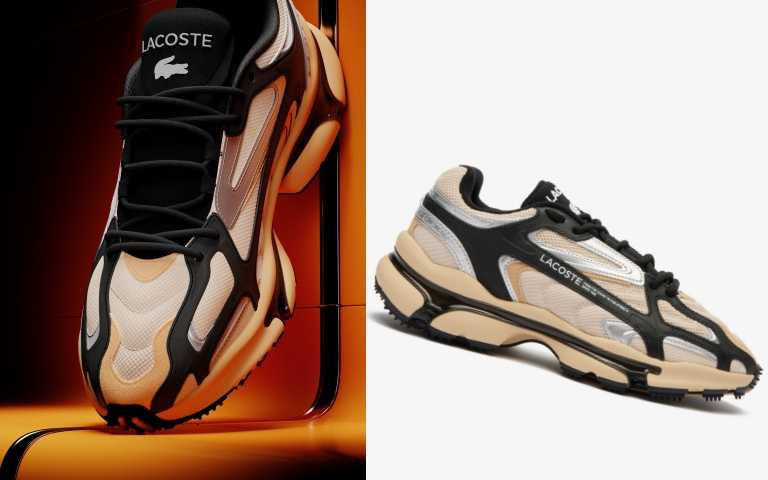 LACOSTE(米x黑)L003 2K24線條網眼運動鞋／4,680元。（圖／品牌提供）
