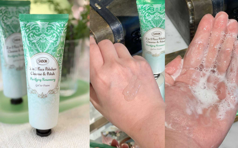 特別以迷迭香搭配佛手柑、尤加利精油的複方芳療配方,使用時有種清爽草本香氣,搭配泡泡一起清潔臉部超醒腦。(圖/吳雅鈴攝、品牌提供)