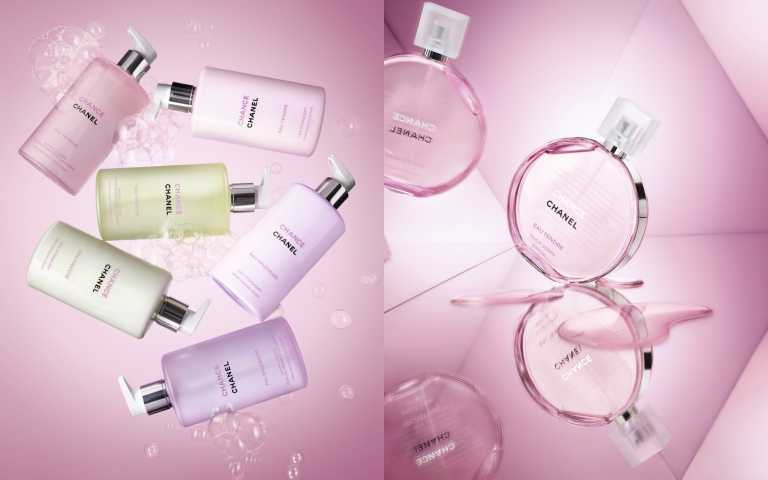 香奈兒CHANCE粉紅甜蜜系列，包括香水、沐浴露、身體乳、身體香氛精油。（圖／品牌提供）​