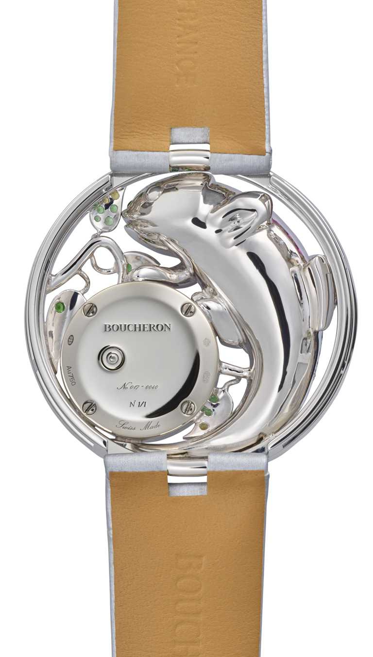 BOUCHERON「Ajourée鏤刻」系列「Masy le Caméléon」珠寶腕錶，Only Watch 2021特別版。（圖╱BOUCHERON提供）