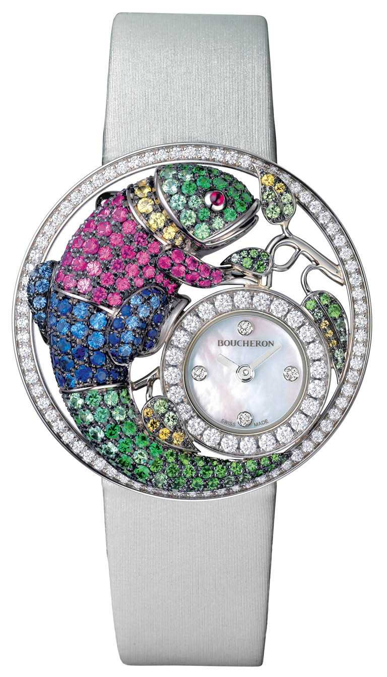 BOUCHERON「Ajourée鏤刻」系列「Masy le Caméléon」珠寶腕錶，Only Watch 2021特别版。（圖╱BOUCHERON提供）