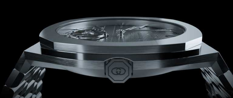 GUCCI「25H Tourbillon」鉑金陀飛輪腕錶，40mm，鉑金錶殼，GG727.25型陀飛輪機芯╱價格店洽。（圖╱GUCCI提供）