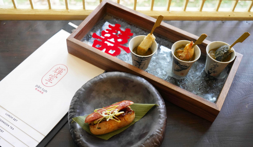 「三元及第」（後）、「長長久久」分別從經典台菜與小吃擷取靈感。（圖／魏妤靜攝）