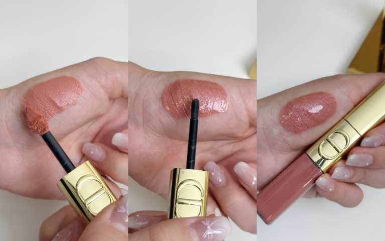 塗完唇釉後稍微等待成膜再擦上釉光唇蜜,就會讓嘴唇有超美水光妝效。(圖/廖怡婷 攝)