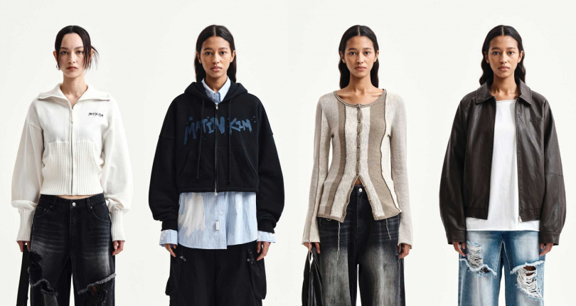 高領刺繡LOGO拉鍊外套女款／5,290元，塗鴉LOGO短版連帽拉鍊外套／4,490元，撞色拼接修身針織上衣／5,090元 ，小LOGO皮革拉鍊外套／8,000元（圖／品牌提供）