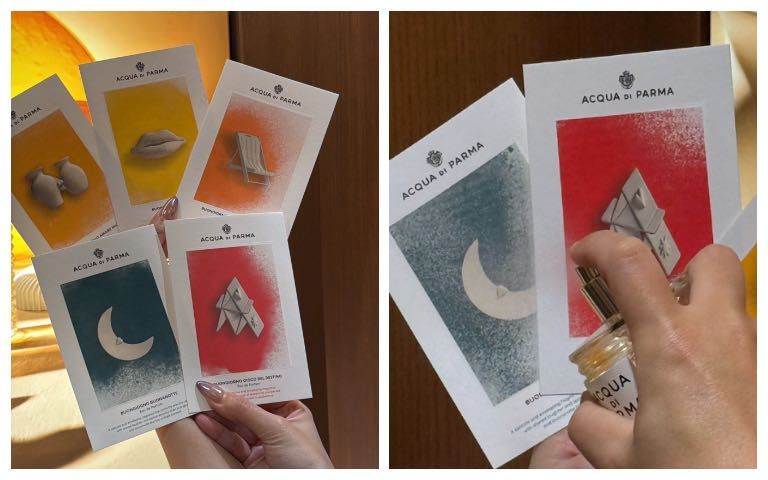 推出「香氛魔幻明信片」，只要在明信片上噴上香水，會慢慢顯現圖樣，可作為香氛書籤收藏超美麗有質感！另（圖/tingting攝）