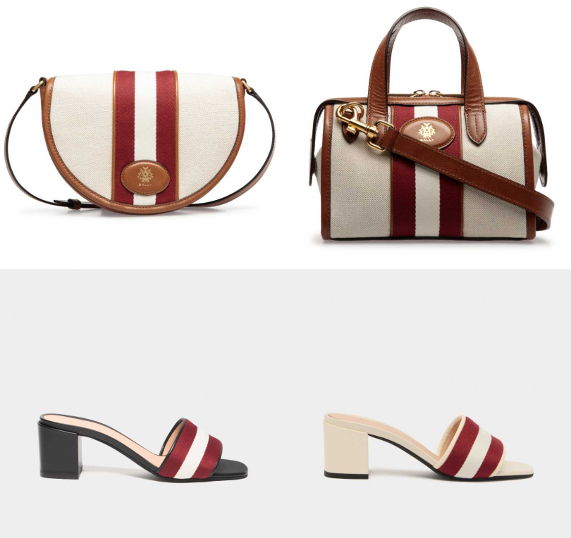 SIGNATURE 馬鞍包／32,800元；SIGNATURE保齡球包／34,800元，SIGNATURE 粗跟涼鞋／19,800元（圖／品牌提供）