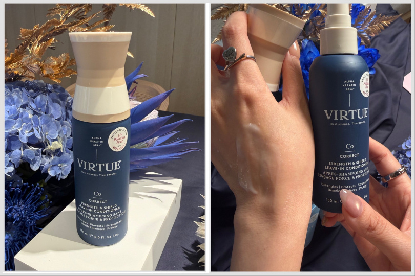 配方延續品牌Alpha Keratin 60ku®修護科技,搭配維生素原B5、胺基酸複合物、乳木果油與植物來源成分,幫助維持髮絲柔軟、彈性與光澤。產品提供最高232°C熱防護,並兼顧UV及環境污染防護;不添加矽靈與Paraben,符合純素、無麩質標準。VIRTUE全方位防禦瞬護精華乳150ml / 1,580元,2026年9月1日上市。(圖/tingting攝)