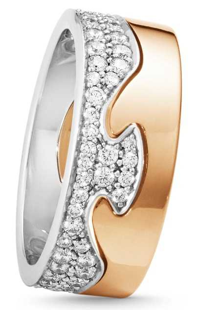 GEORG JENSEN「Fusion」系列兩件式戒環，18K玫瑰金、白金鑲嵌鑽石╱167,500元起。（圖╱GEORG JENSEN提供）