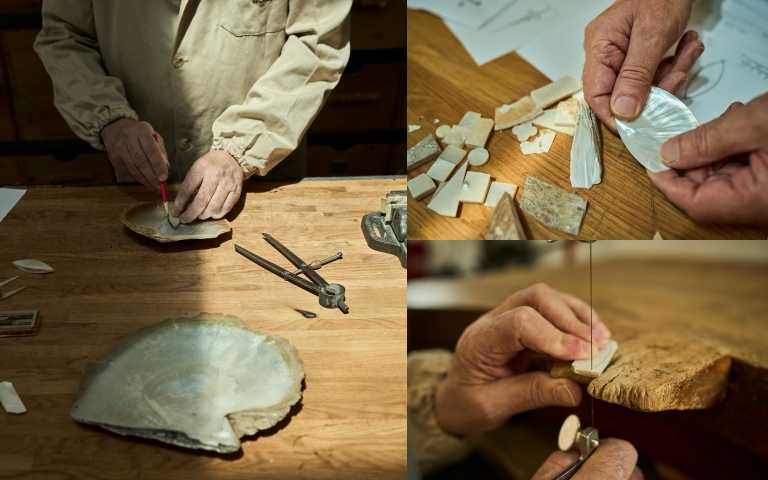 每一個白色珍珠母貝縫紉器具，皆是由全手工打造。（圖／品牌提供）