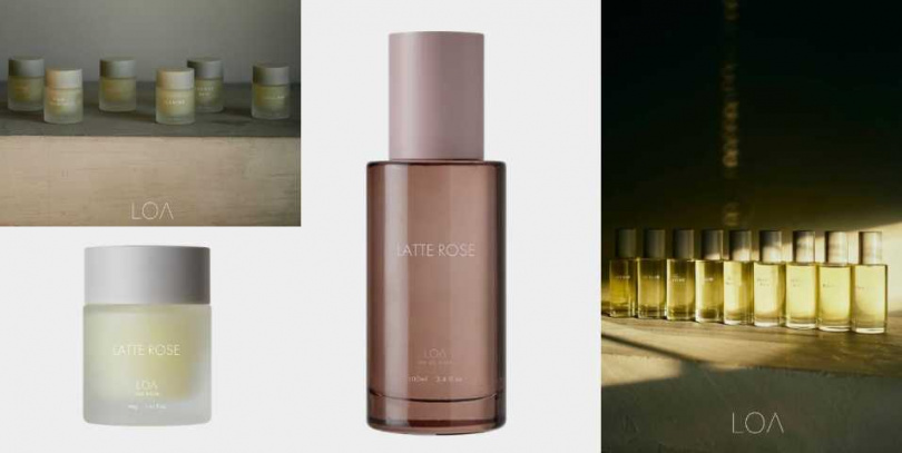 LOA 全效香氛油 玫戀拿鐵 100ml／1,700元、護髮精華 玫戀拿鐵 100ml／1,800元、全效香氛膏 玫戀拿鐵 40g／1,500元（圖／品牌提供）