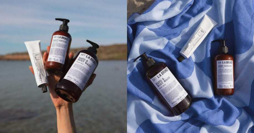 L:a Bruket 327 海鹽玫瑰潔膚露 450ml／1,200元、328 海鹽玫瑰身體乳 240ml／1,350元、329 海鹽玫瑰護手霜 70ml／950元、30ml／600元（圖／品牌提供）