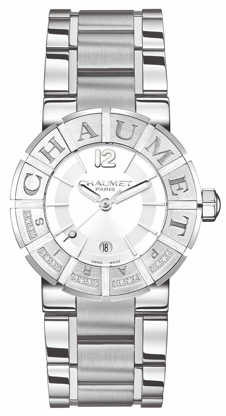 CHAUMET「Class One」精鋼腕錶，瑞士石英機芯，鑽石20顆╱137,000元。（圖╱CHAUMET提供）