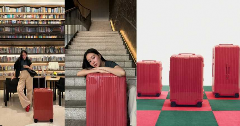 楊祐寧老婆Melinda也買新色了！RIMOWA Essential Cabin行李箱（仙踪綠／石榴紅）30,500元；Essential Check-In登機箱 M（石榴紅）35,200元／Check-In L（仙踪綠）38,200元；Essential Trunk Plus（仙踪綠／石榴紅）48,400元（圖／品牌提供）