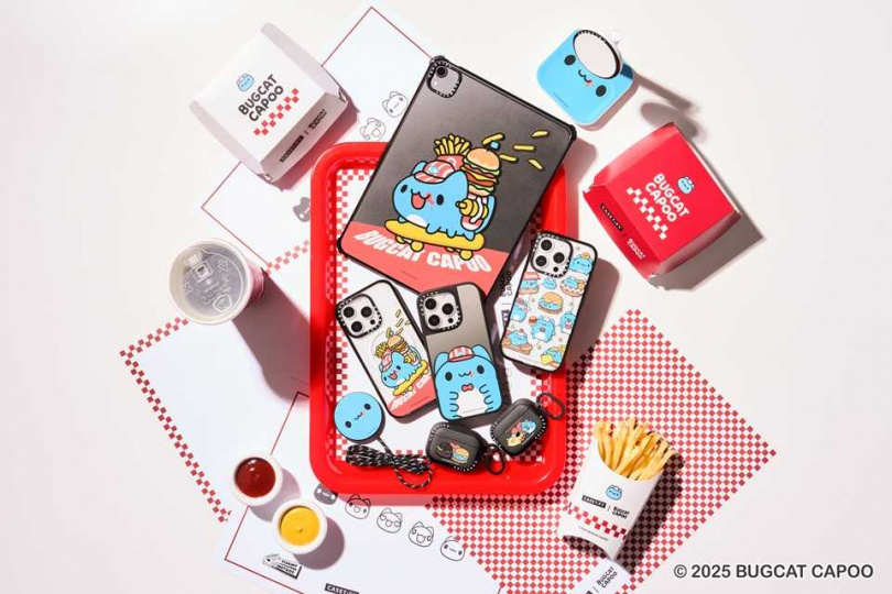 Bugcat Capoo x CASETiFY 聯名系列推出「大臉咖波手機殼」、「復古狗狗手機殼」、「美式漢堡餐廳咖波手機殼」、「滑板咖波手機殼」等多款電子配件(圖/品牌提供)