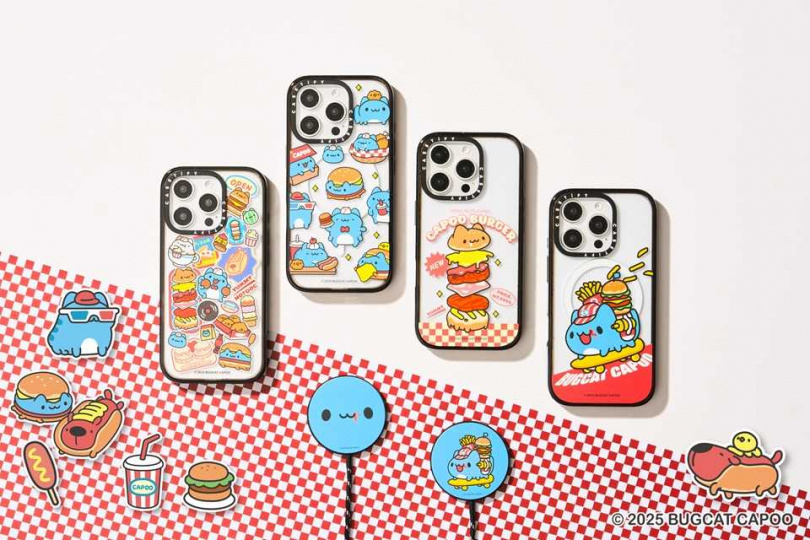 Bugcat Capoo x CASETiFY 聯名系列以美式復古餐廳為概念,首次將咖波化身可愛店長,經營充滿童趣的電子配件世界(圖/品牌提供)
