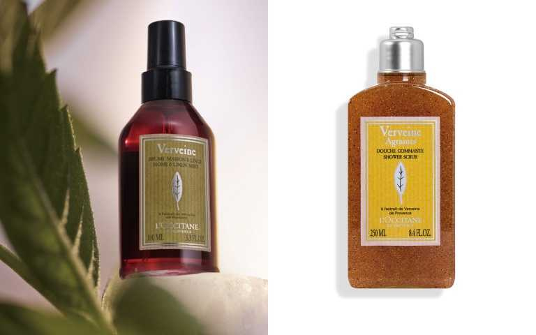 L’OCCITANE 馬鞭草居家織物香氛噴霧100ml/1,180元；L’OCCITANE 果漾馬鞭草去角質沐浴膠250ml_NT.900（圖／品牌提供）