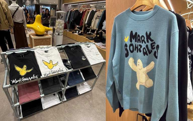 Mark Gonzales2025年秋冬系列推出許多Y2K的大學T。(圖/黃筱婷攝)