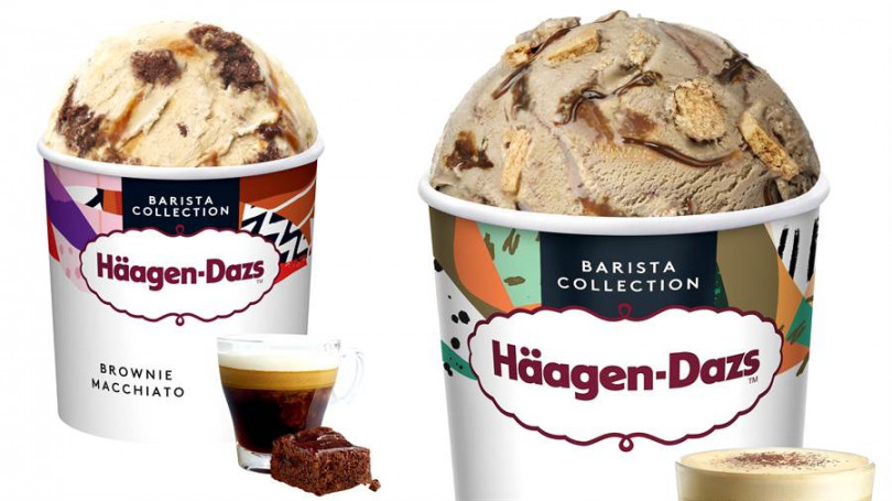 ▲特選Häagen-Dazs冰淇淋，左：義式布朗尼瑪奇朵冰淇淋，右：日式焙茶拿鐵冰淇淋。（照片提供／台北萬豪酒店）