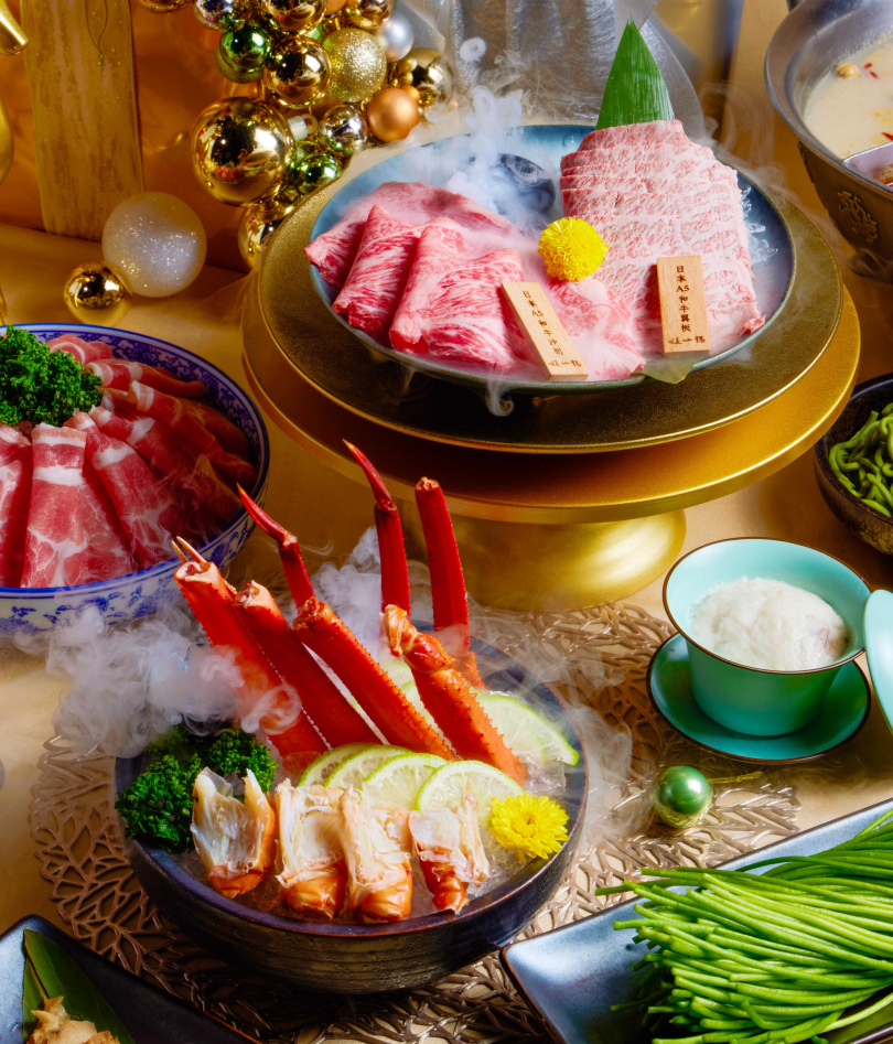 金奢聖誕套餐包含日本A5和牛、極鮮秋蟹、亞麻籽梅花豬（圖／這一鍋提供）