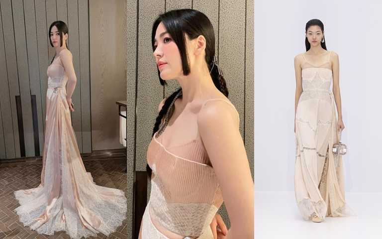 宋慧喬這套禮服是出自FENDI的春夏23高級訂製服系列，好有女神風範。（圖／品牌提供）