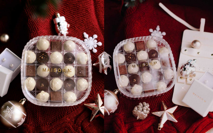 MAISON M x暖暖。法式手工甜點白雪球珍珠禮盒／1,480元、聖誕午夜珍珠雪球禮盒／1,680元（圖／品牌提供）