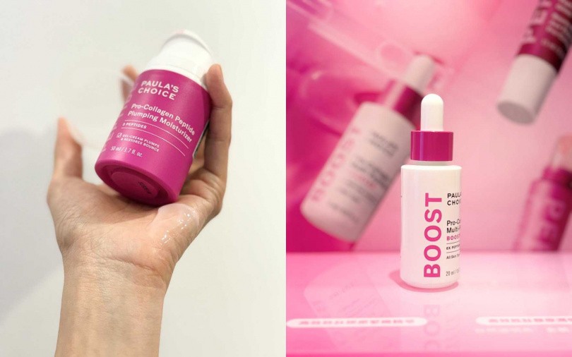 寶拉珍選的「高效胜肽膠原緊緻精萃」、「高效膠原緊緻霜」一直是胜肽家族的明星商品。(圖/吳雅鈴攝)