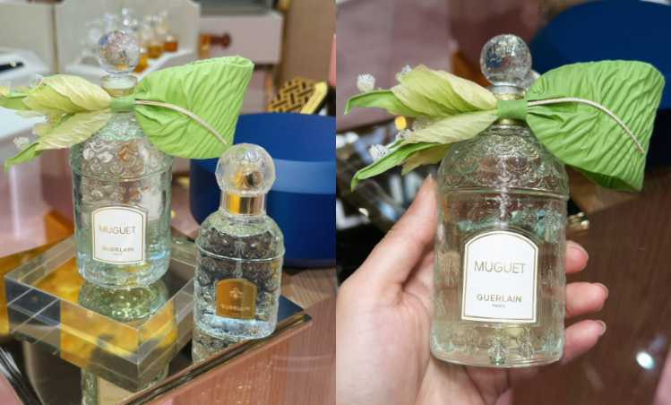 嬌蘭 幸福永駐鈴蘭淡香水 錦綢珍繡蜂印瓶 125ml 容量瓶身搭配 30ml 噴霧瓶及鍍金漏斗／29,500元（圖／廖怡婷 攝）