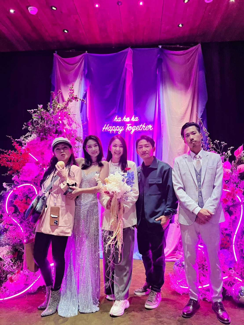 王彩樺、蔡昌憲、林玟誼一起出席李亦捷與老公雞蛋在台北的婚禮。（圖／林玟誼提供）