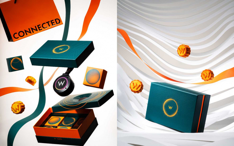 「CONNECTED 共響」禮盒定價1,580元，7月21日起開放線上訂購，8月11日起亦可至飯店一樓月餅小舖現場選購，凡於9月21日前單筆預訂5盒以上並付款，享早鳥折扣最低至75折。（圖／業者提供）