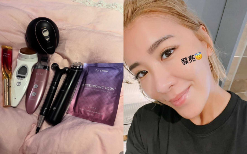 小禎的美容儀好多!她說這些都是敷臉時可以一起搭配嚕臉的好搭檔。(圖/取自小禎IG)