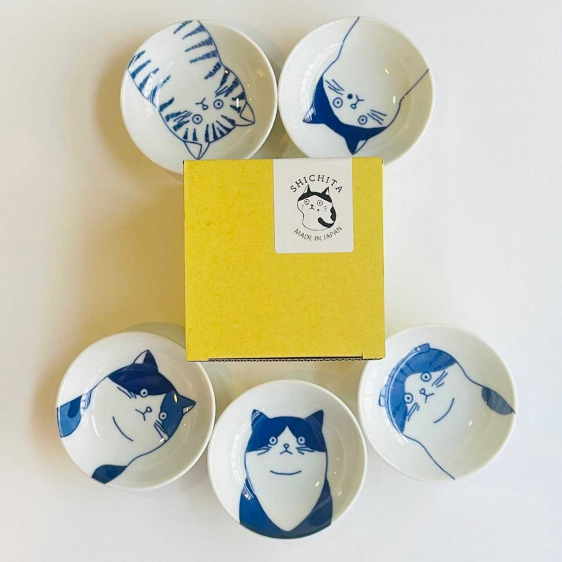 Risō 理想的生活｜五種貓貓染付豆鉢美濃燒禮盒組