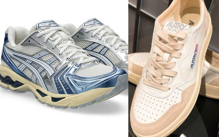 ASICS《GEL-KAYANO 14》鞋款4,580元；ARTIFACTS《AUTRY Medalist皮革拼接麂皮休閒鞋》7,080元。（圖／黃筱婷攝、業者提供）