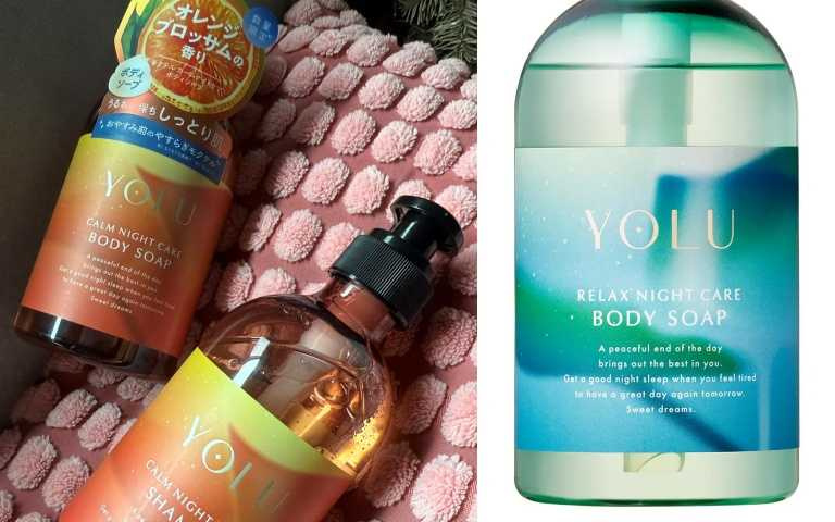 YOLU  「微醺夜調系列」夏季限定沐浴乳 440ml／390元(左為寧靜系列、右為舒緩系列)。（圖／品牌提供、黃筱婷攝）
