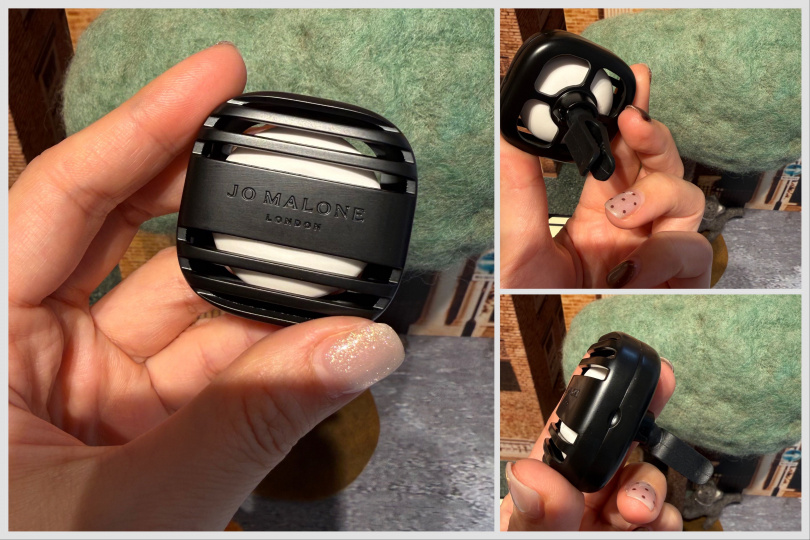 非常有質感的霧光黑，是有份量感的，而且後面夾子適用於各種車款！Jo Malone London 車用擴香盒 / 2,000元、車用擴香蕊心 / 2,350～2,900元。（圖／品牌提供）
