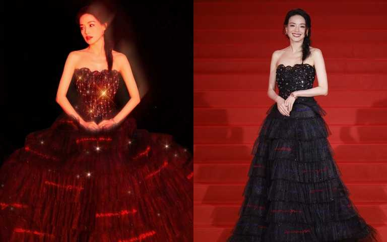 舒淇穿著Giorgio Armani Privé黑色禮服出席本屆上海電影節。（圖／品牌提供）